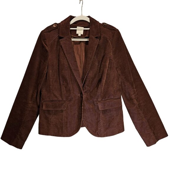 Halgen Corduroy Jacket Womens L Brown Blazer lined pockets notched shoulder tabs - Picture 1 of 16